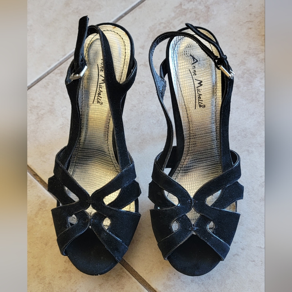 Black suede slingback high heels